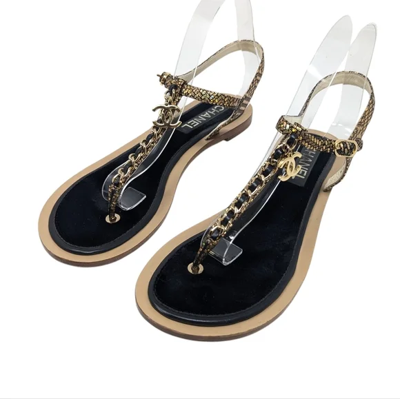Chanel 2018 Interlocking CC T-Strap Fantasy Chain Thong Sandals Size EU 40 - Picture 9 of 15